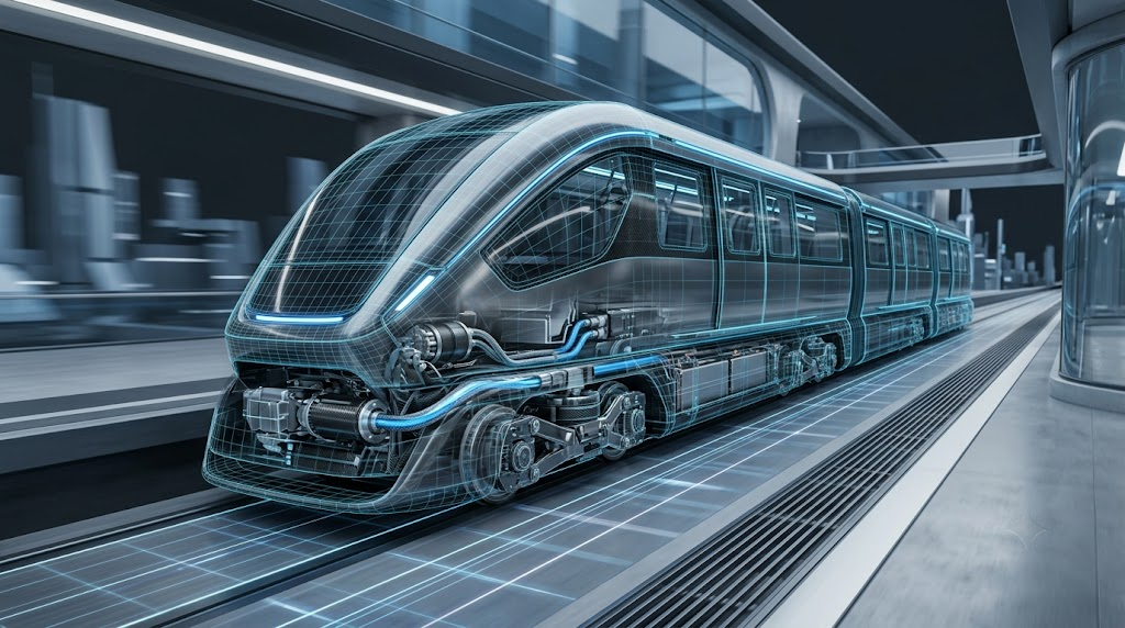 3D animation of a vehicle showing internal mechanical and hydraulic systems